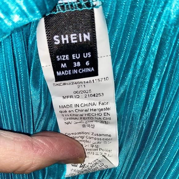 NWOT SHEIN Chiquease Strapless Turquoise Pleated Dress - Picture 10 of 13